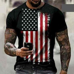 T-Shirt Mens Short Sleeve Fashion Graphic Fitness USA Flag Print Sport Tee Shirt